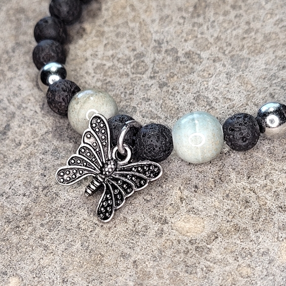 🤍3/$30 Jasper Stone Authentic Lava Bead Butterfly Handmade Bracelet - Picture 3 of 5